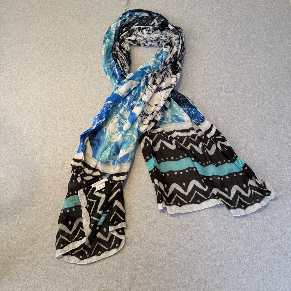 Debbie Martin Designs Large Scarf Shawl Wrap Beachy Waves Hearts Turquoise 74x28
